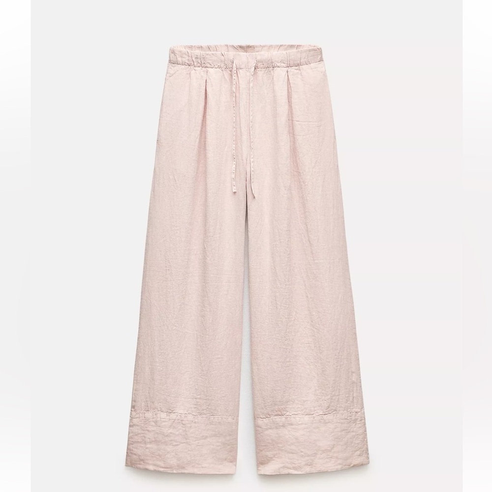 NWT Zara Linen Palazzo Pants  in Pastel Pink size XS
